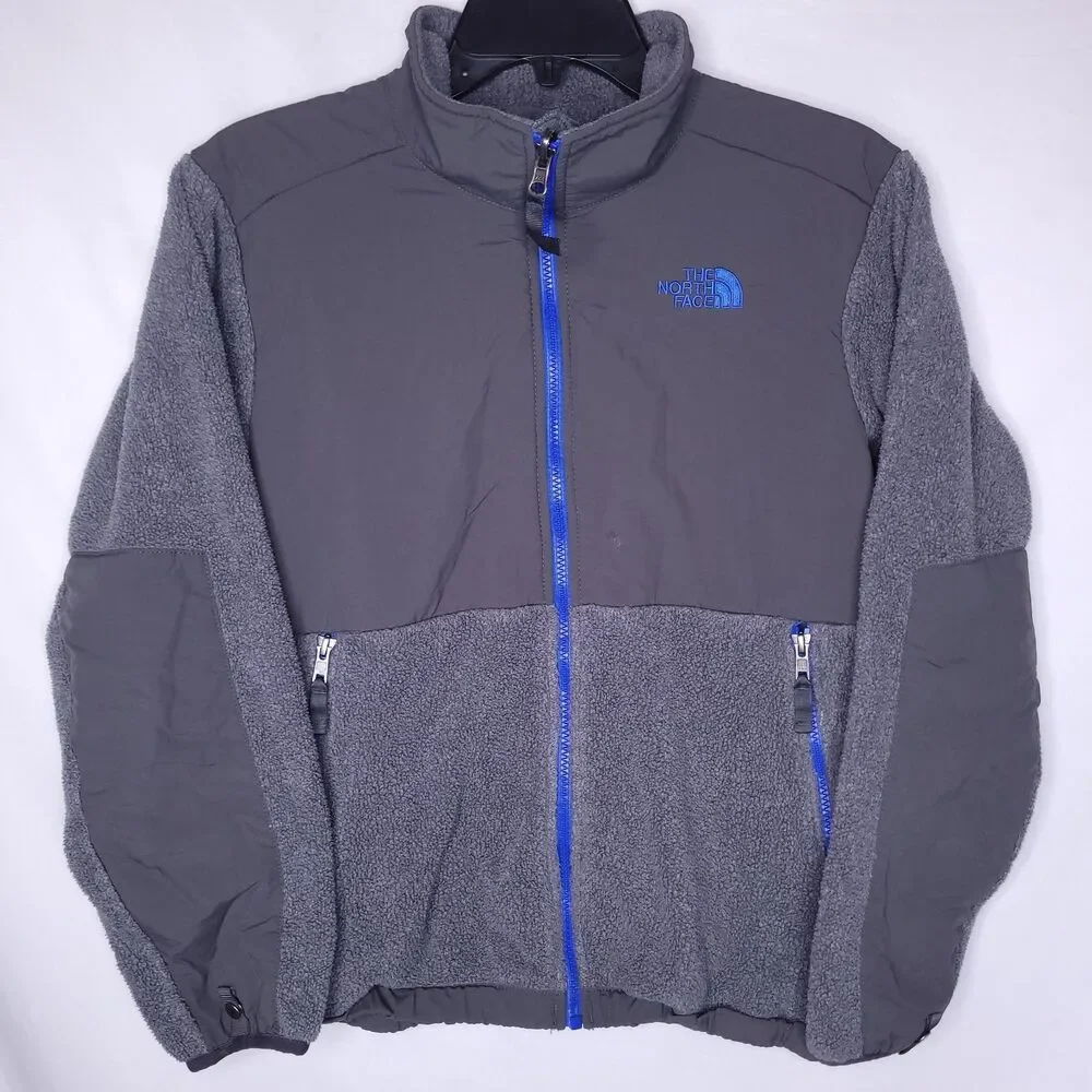 Boys North Face Fleece Jacket Large Gray Full Zip Denali